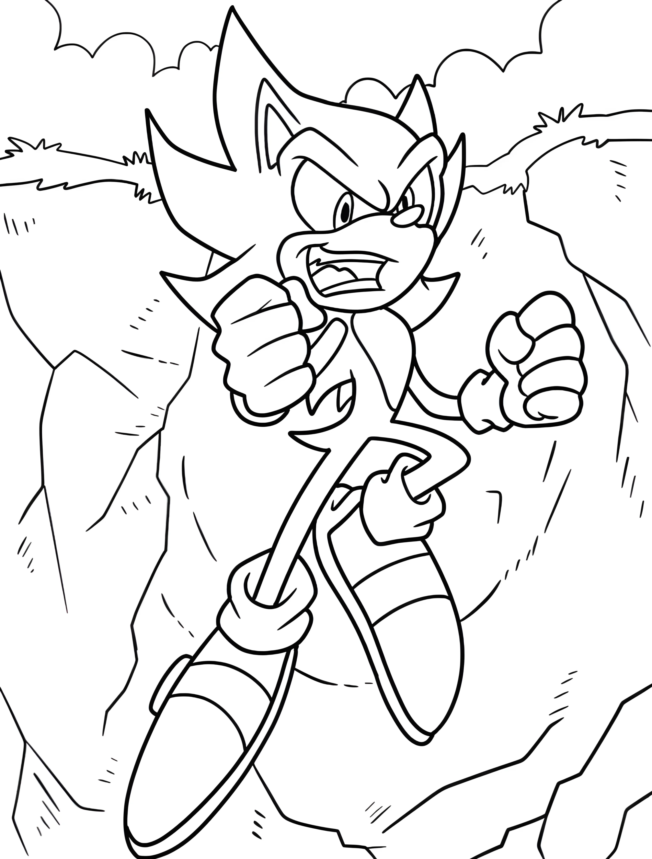 Супер Соник в прыжке для детей №7999. Раскраски из игр. Супер Соник (Super Sonic).