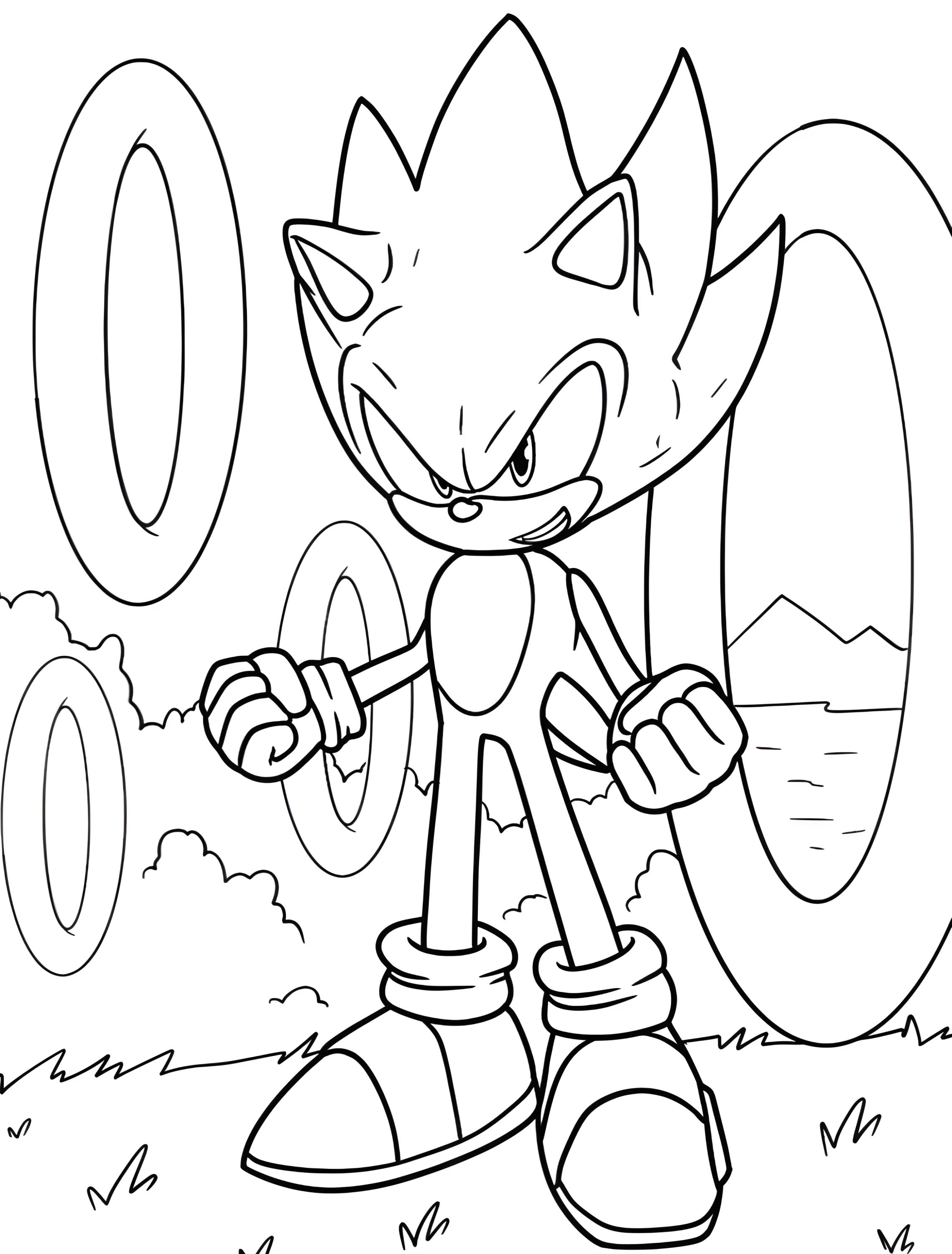 Соник в действии для детей №8000. Раскраски из игр. Супер Соник (Super Sonic).