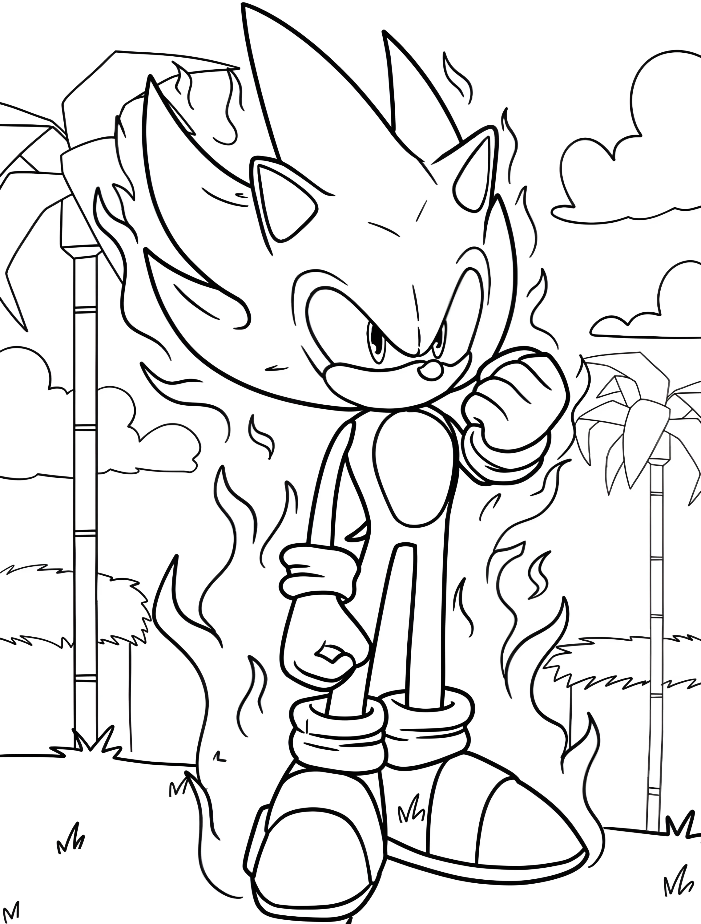 Супер Соник с поднятым кулаком №8004. Раскраски из игр. Супер Соник (Super Sonic).