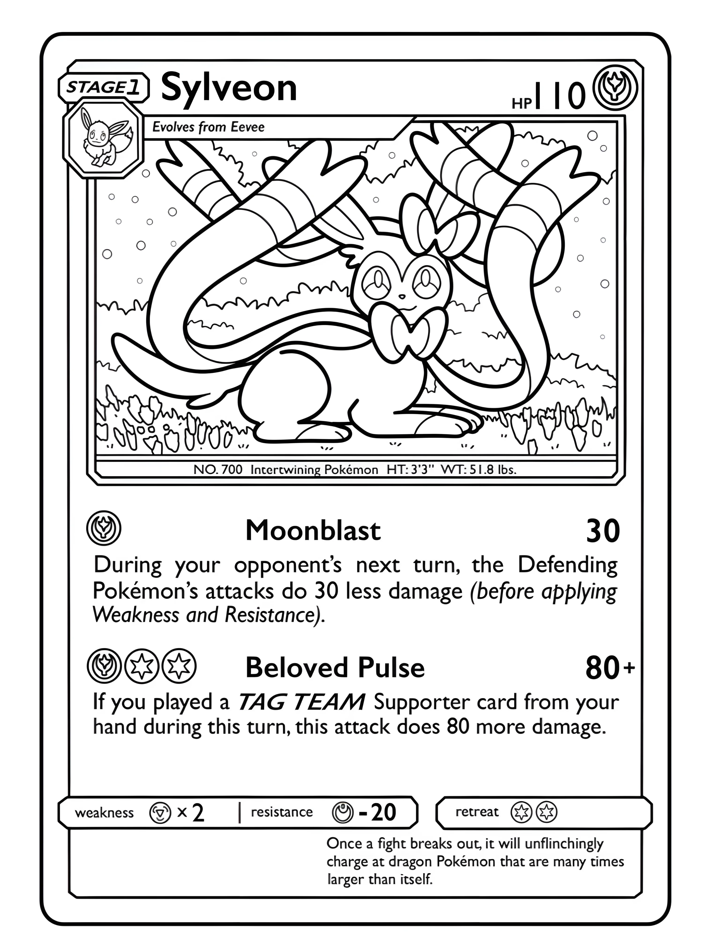 Покемон Сильвеон карта с атакой Moonblast №8024. Раскраски из игр. Сильвеон (Sylveon).