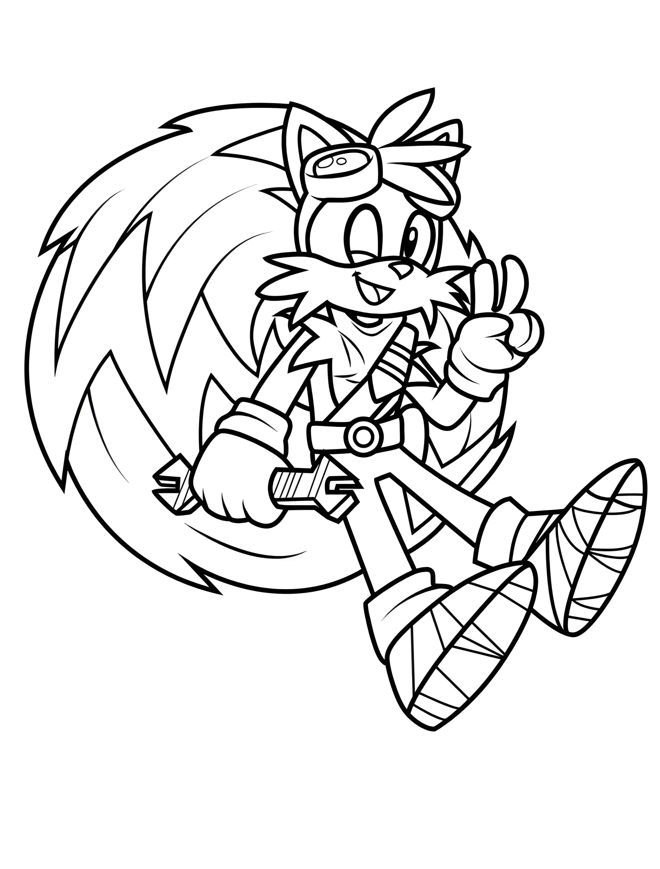 Веселый Tails показывает знак мира для детей №8039. Раскраски из игр. Тейлз (Tails).