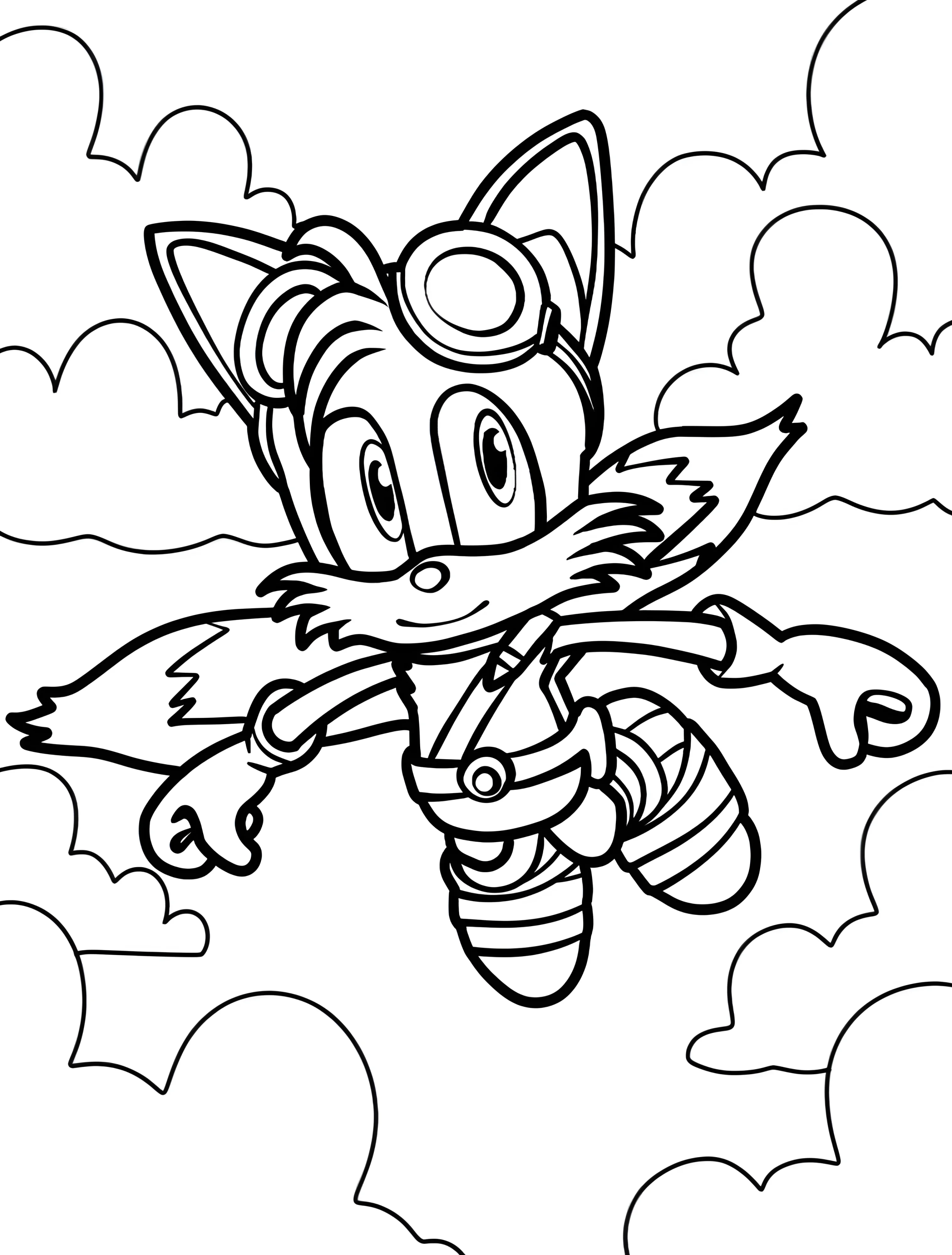 Тайлз летит в небе для детей №8041. Раскраски из игр. Тейлз (Tails).