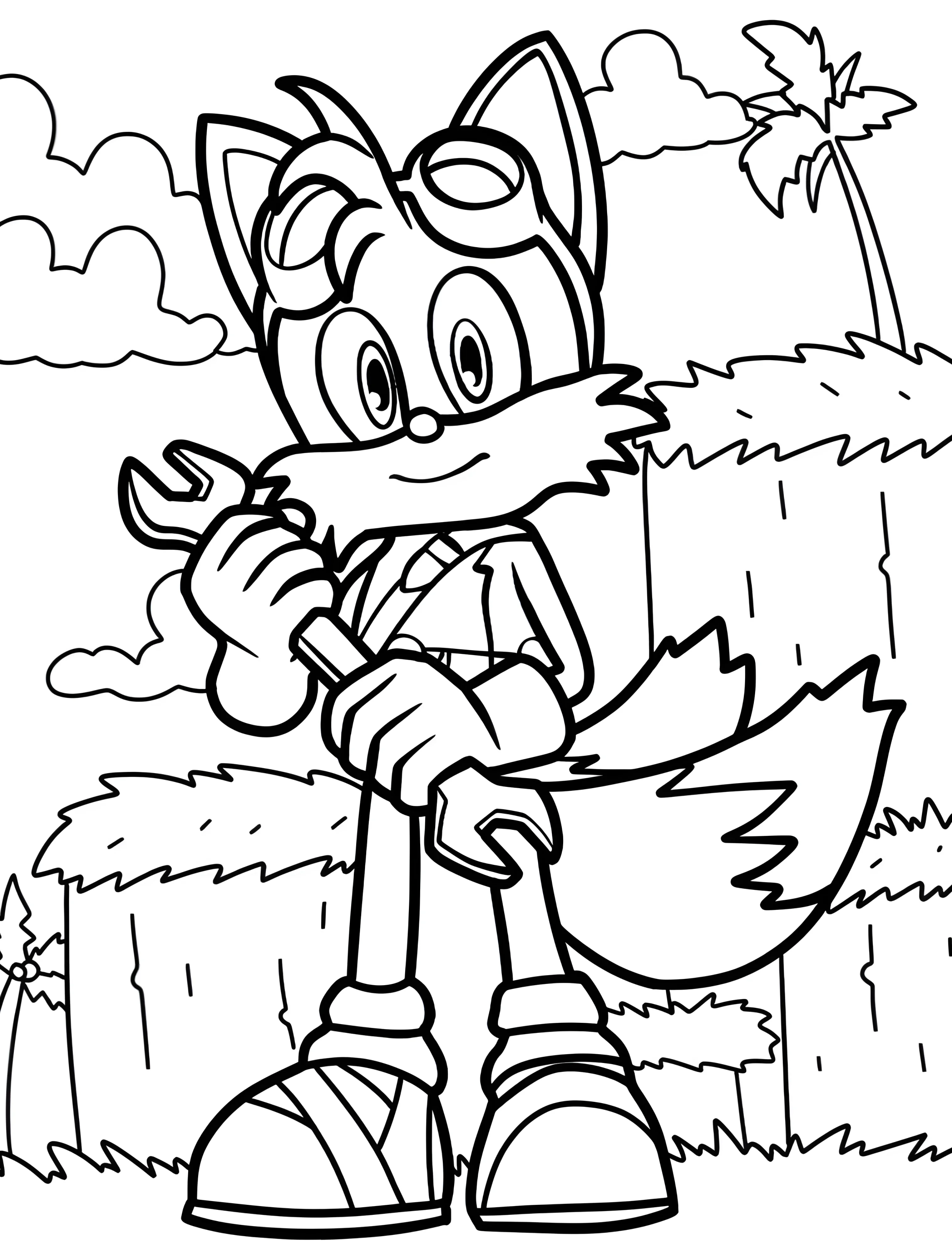Тайлс с гаечным ключом для детей №8042. Раскраски из игр. Тейлз (Tails).