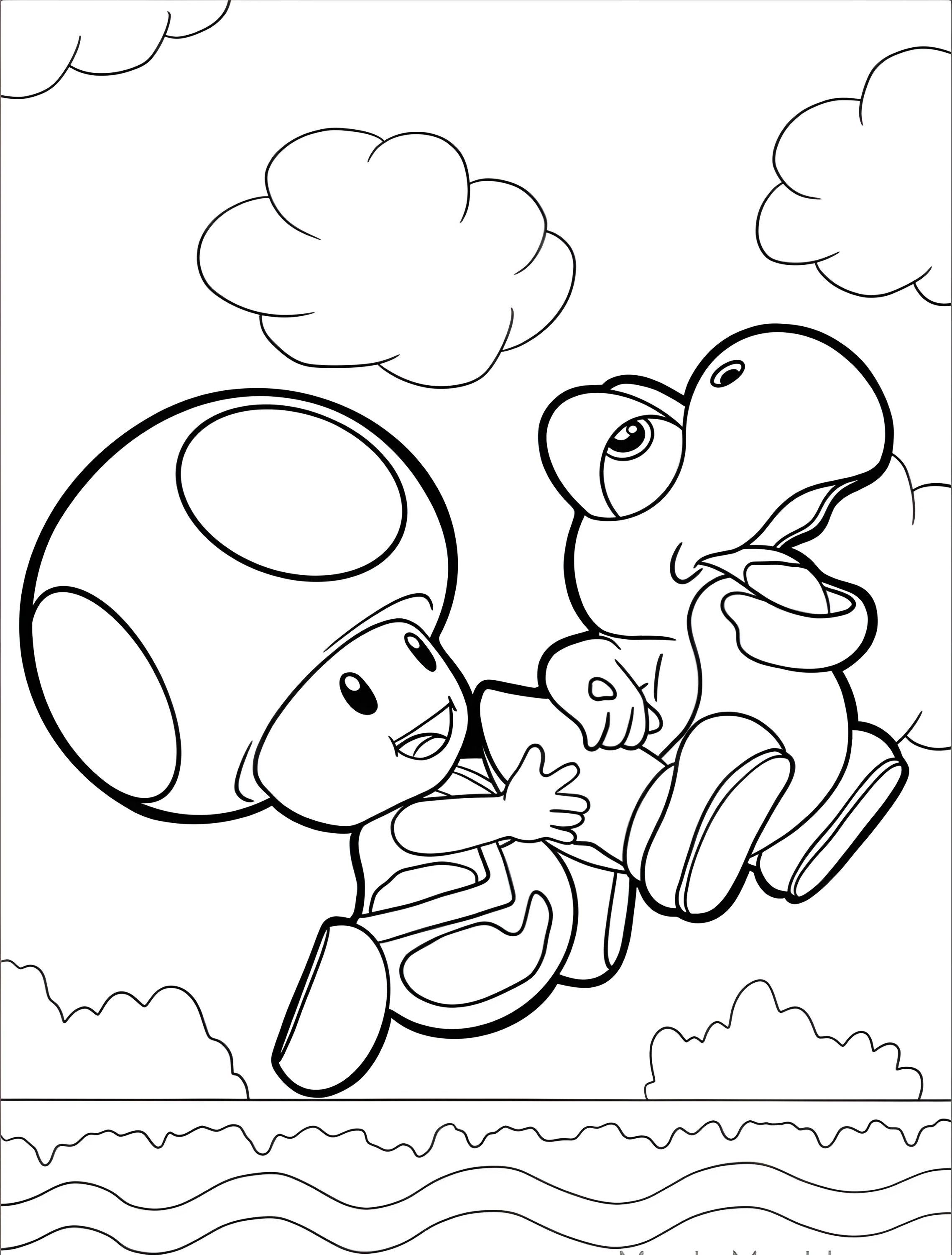 Тод и малыш Йоши для детей №8081. Раскраски из игр. Тоад (Toad).