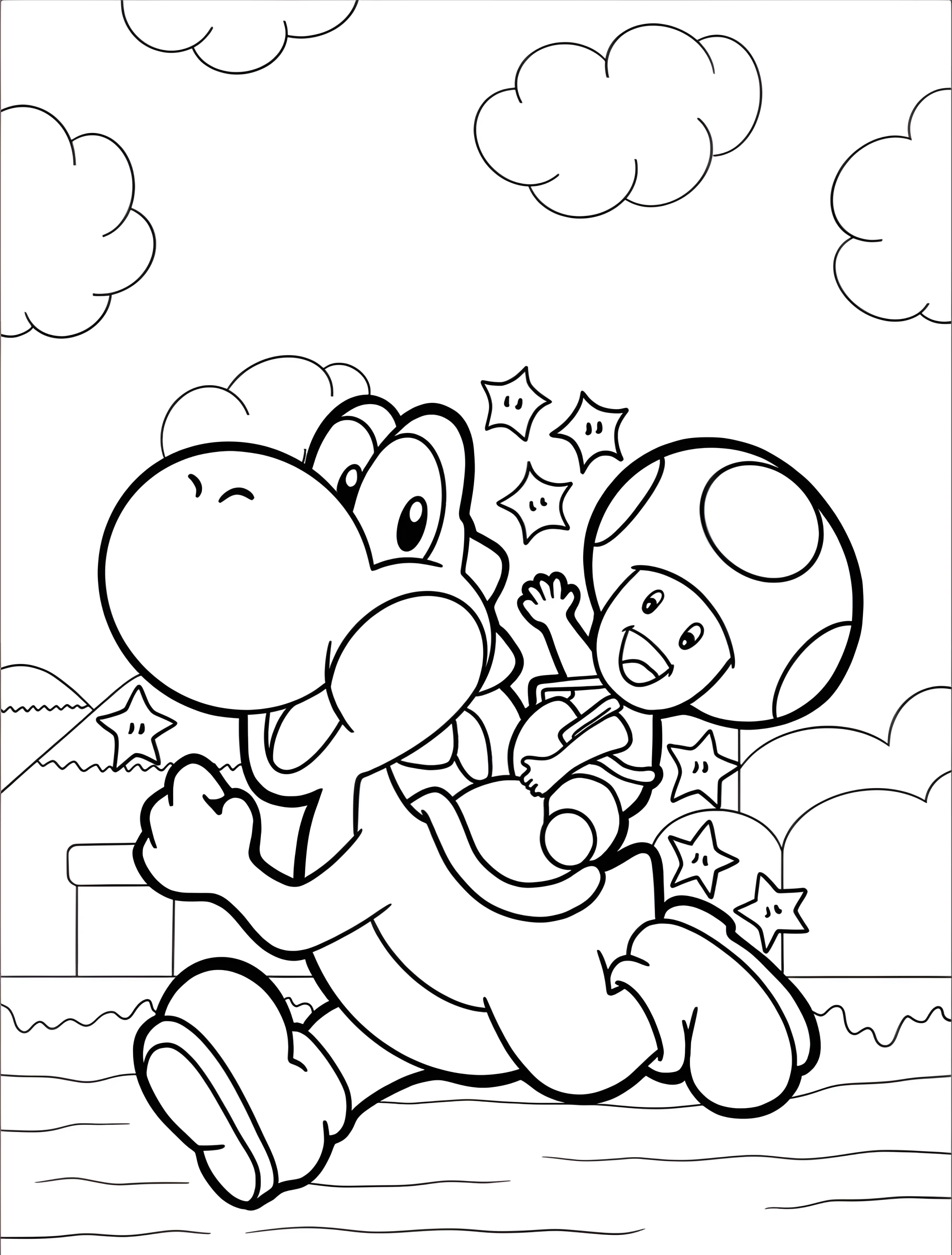 Динозавр Йоши и Тоад для детей №8085. Раскраски из игр. Тоад (Toad).
