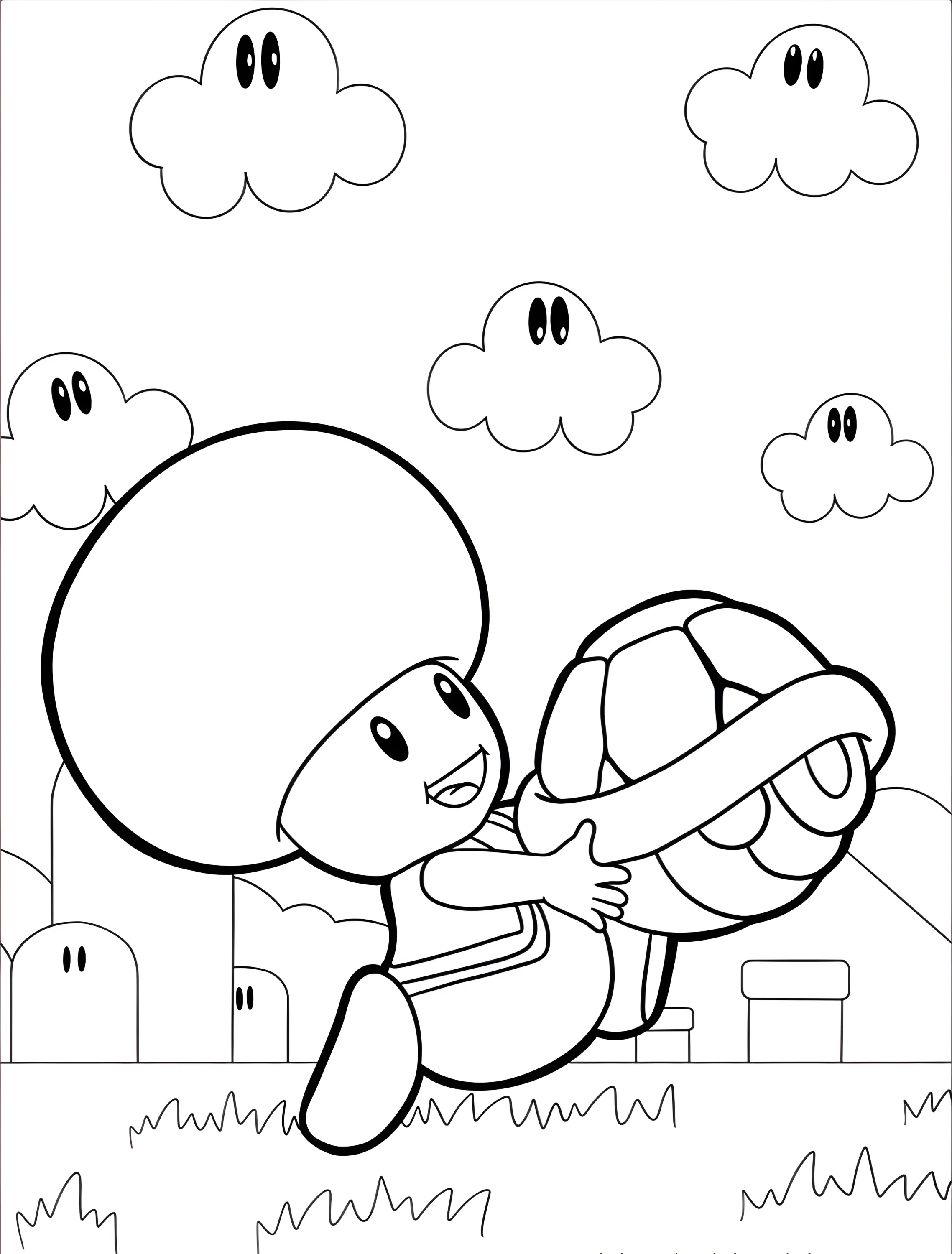 Веселый Тоад бежит с красной ракушкой №8086. Раскраски из игр. Тоад (Toad).