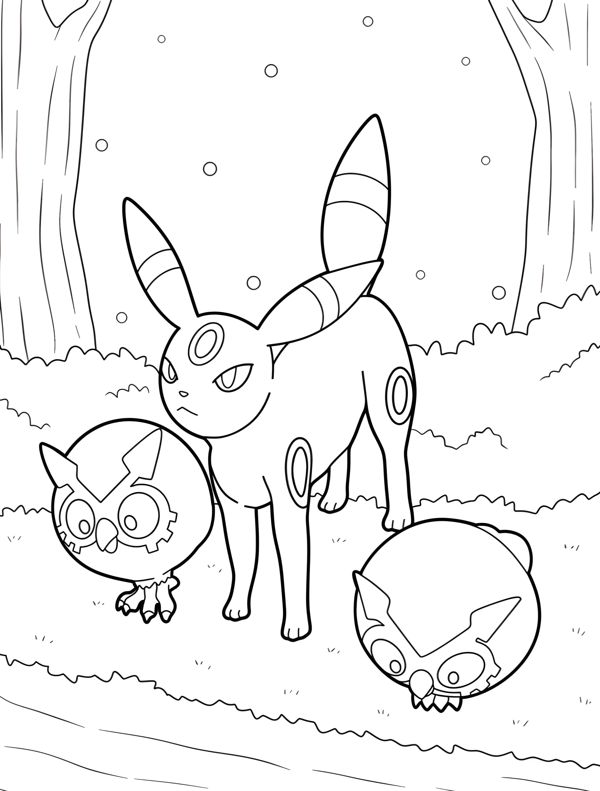 Умбреон и гуси возле озера для детей №8125. Раскраски из игр. Амбреон (Umbreon).