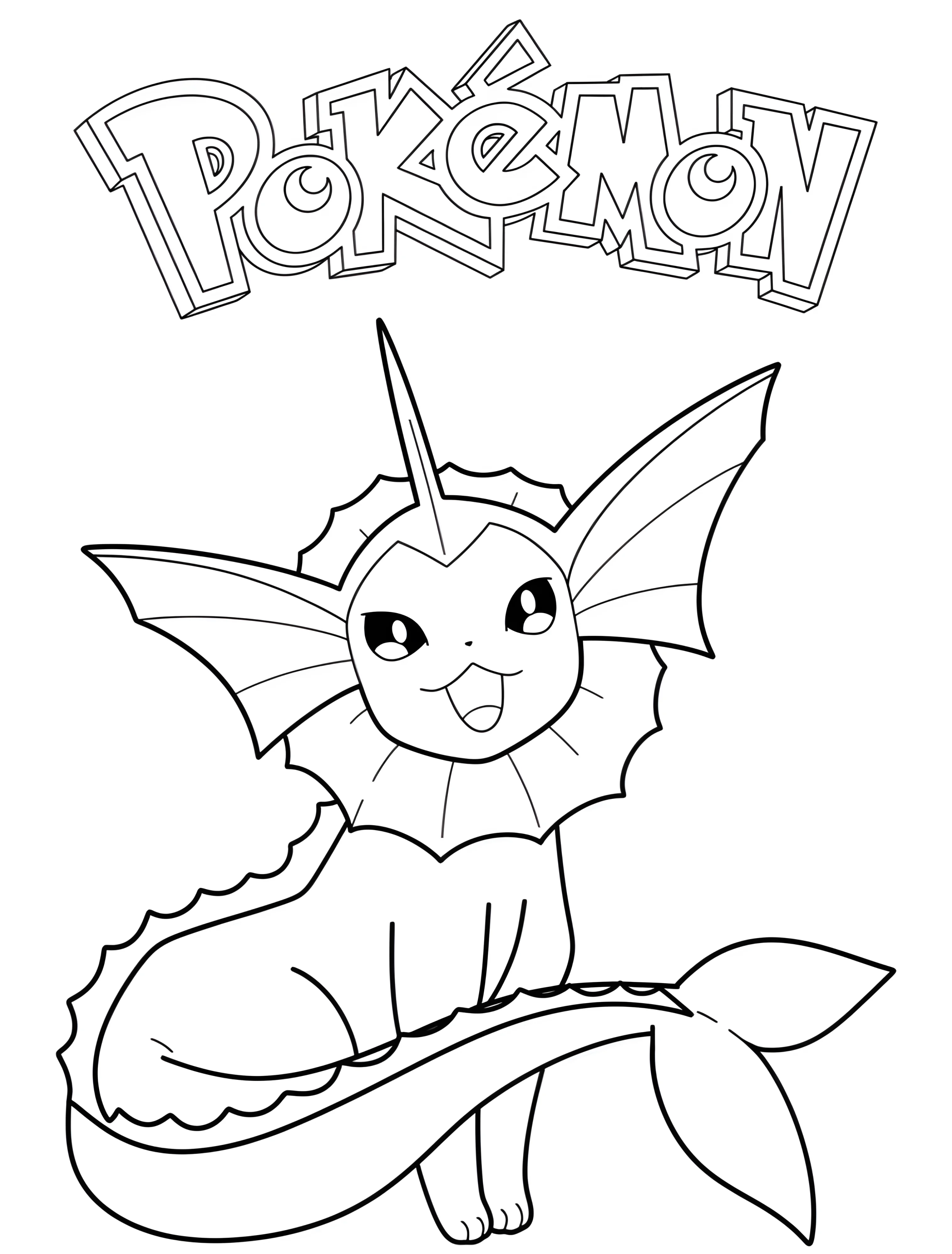 Весёлый покемон Vaporeon для детей №8147. Раскраски из игр. Вапореон (Vaporeon).
