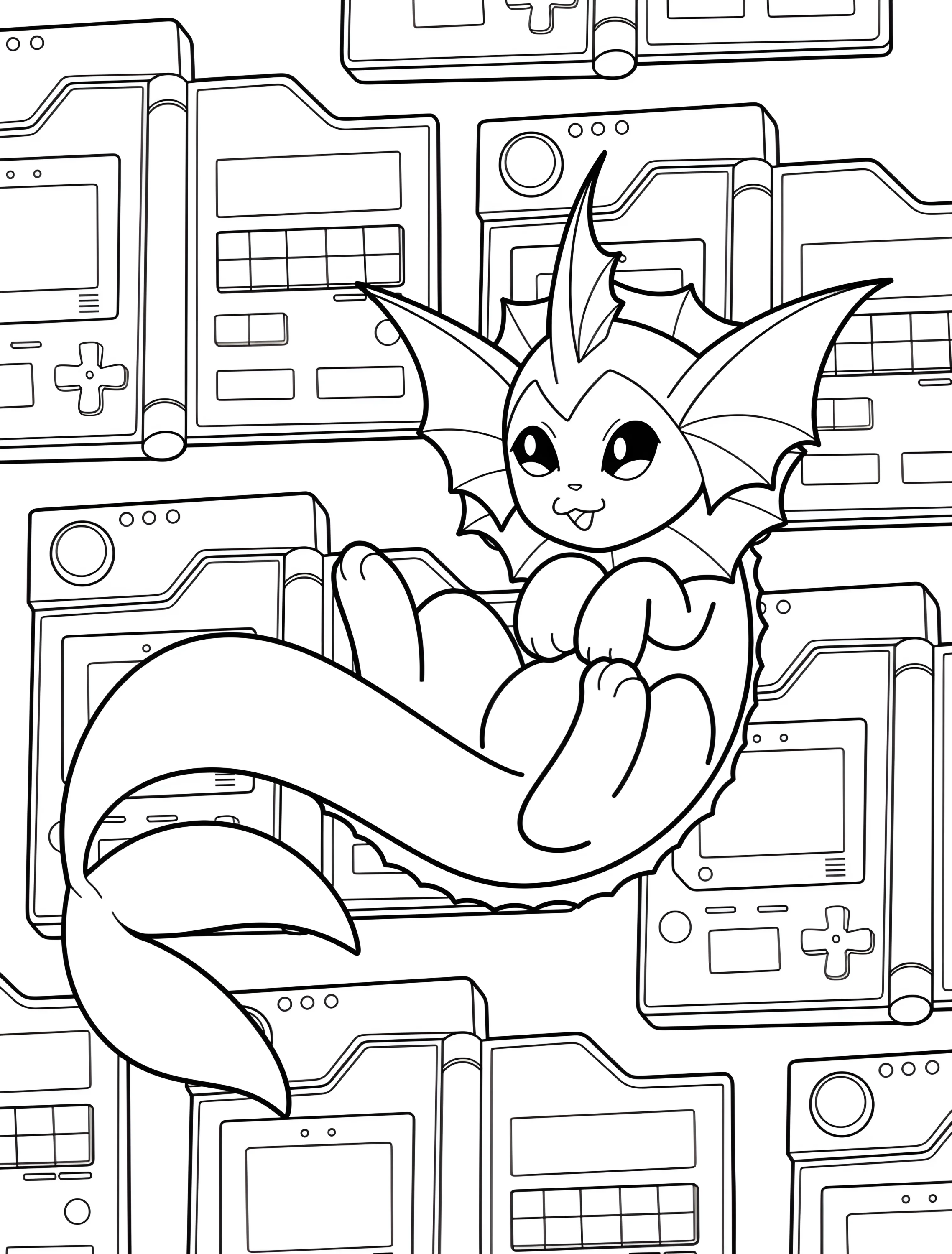 Милый Вапореон на фоне игровых приставок №8152. Раскраски из игр. Вапореон (Vaporeon).