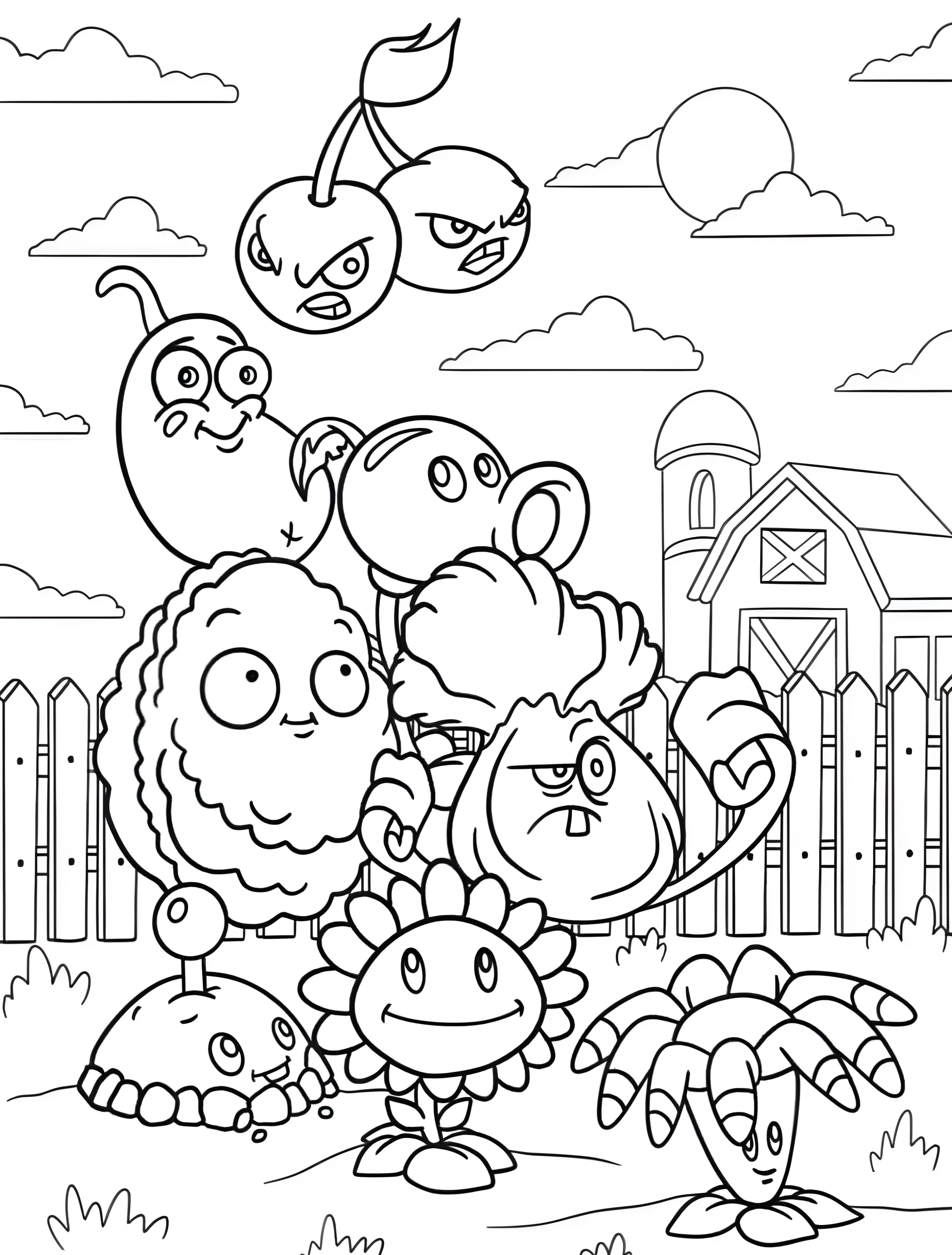 Забавные растения из Plants vs Zombies №7270. Раскраски из игр. Растения против Зомби (Plants vs. Zombies).