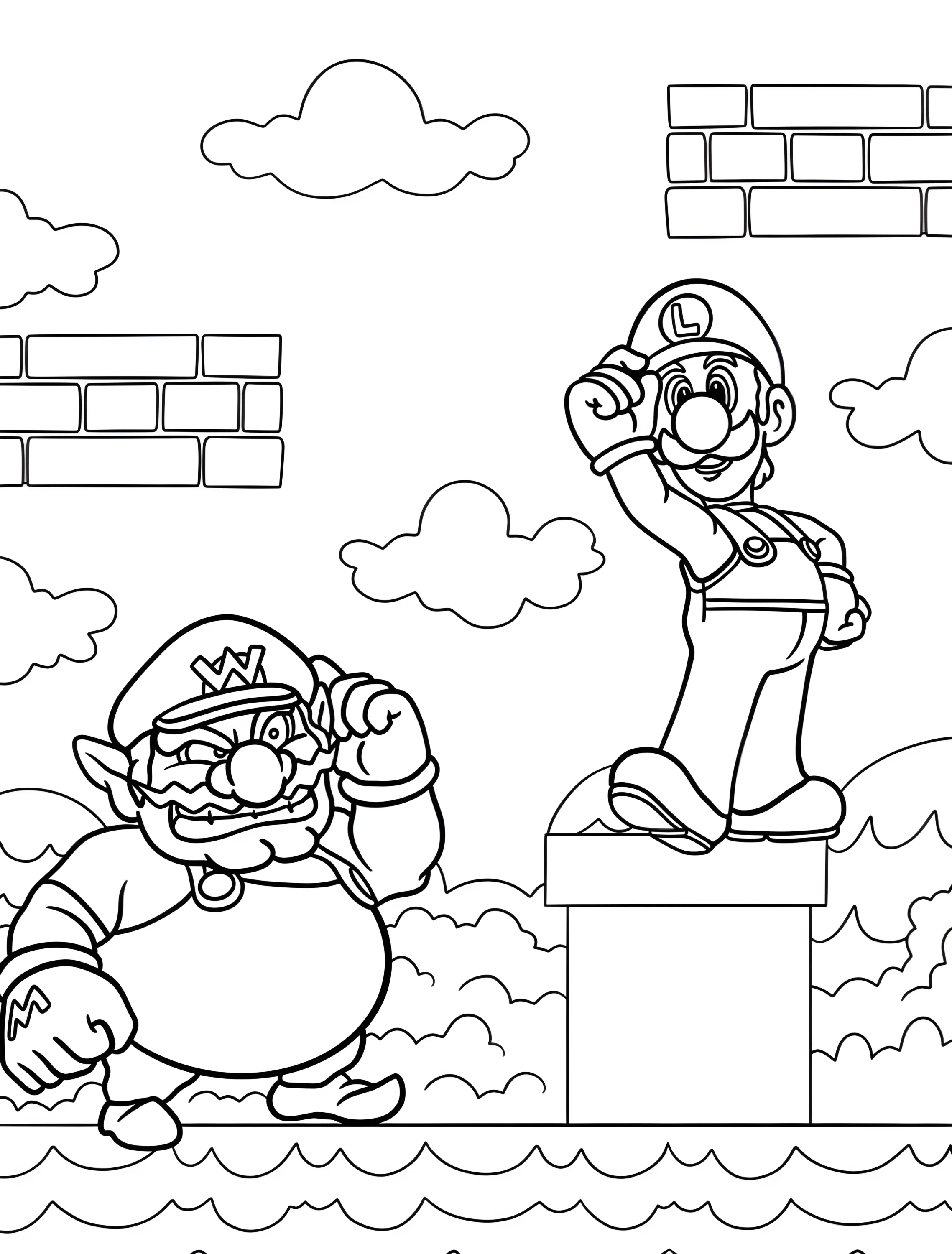 Варио и Луиджи для детей №8175. Раскраски из игр. Варио (Wario).