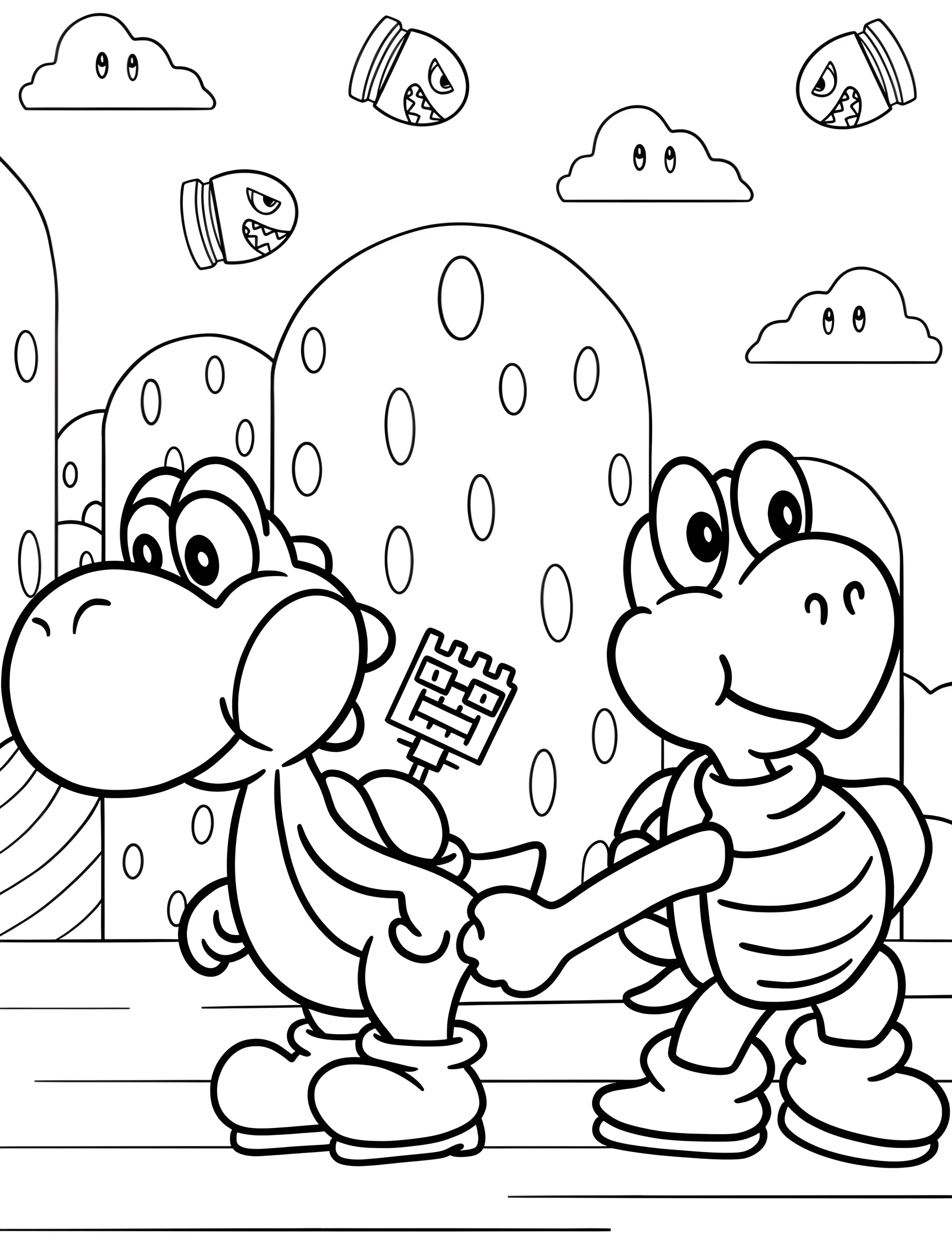 Ёши и Купа Трупа в Грибном королевстве №6792. Раскраски из игр. Купа Трупа (Koopa Troopa).