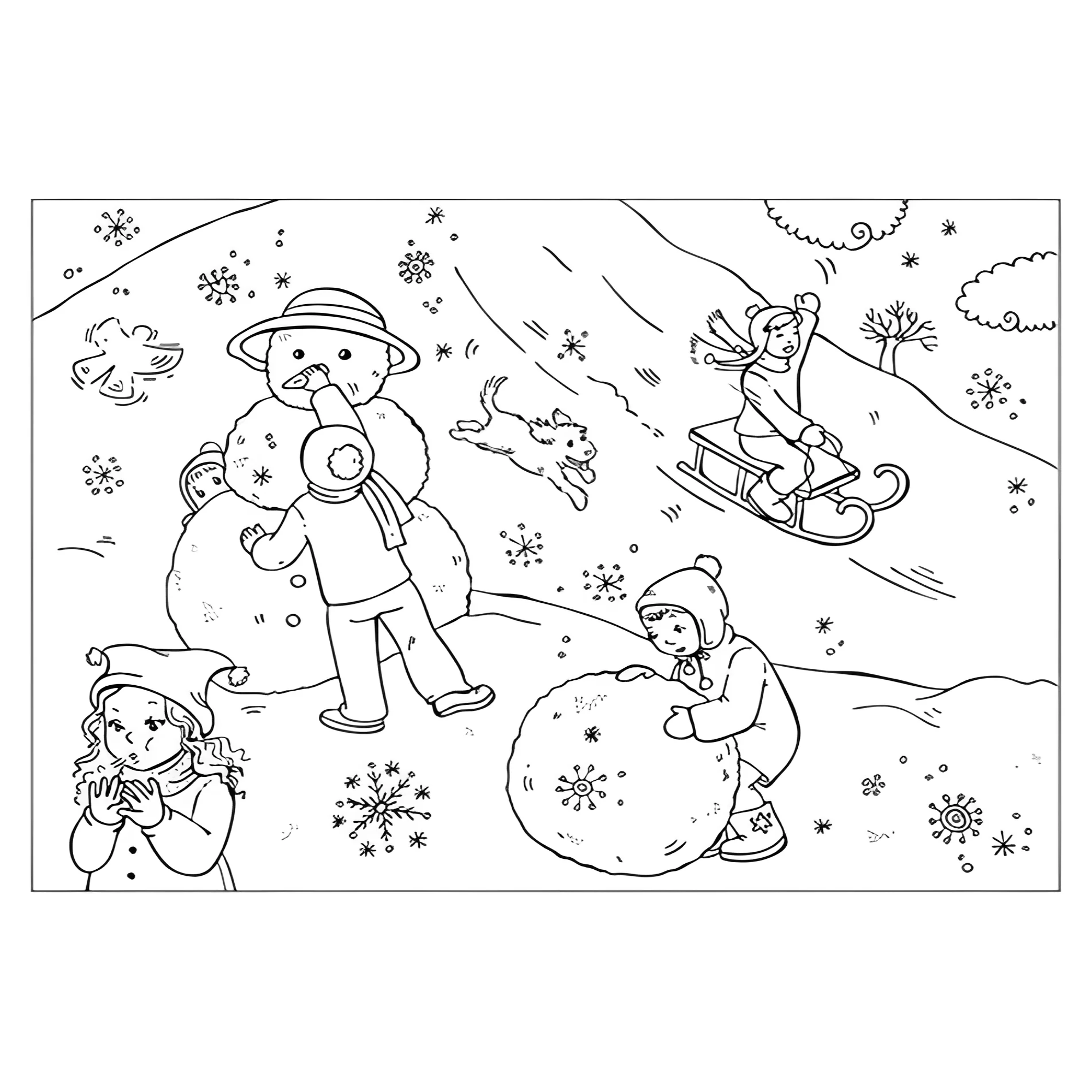 Зимние игры детей №14235. Праздничные и сезонные раскраски. Зима.