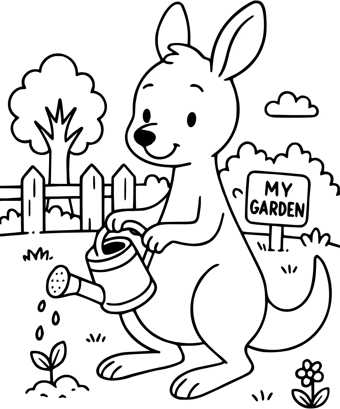 Кенгуру заботится о саде от Kangaroo №17972. Раскраски животные (весь животный мир). Кенгуру.
