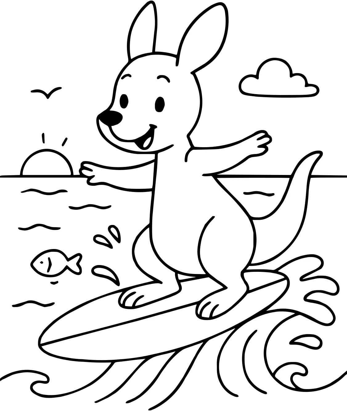 Кенгуру на серфинге от Kangaroo №17971. Раскраски животные (весь животный мир). Кенгуру.