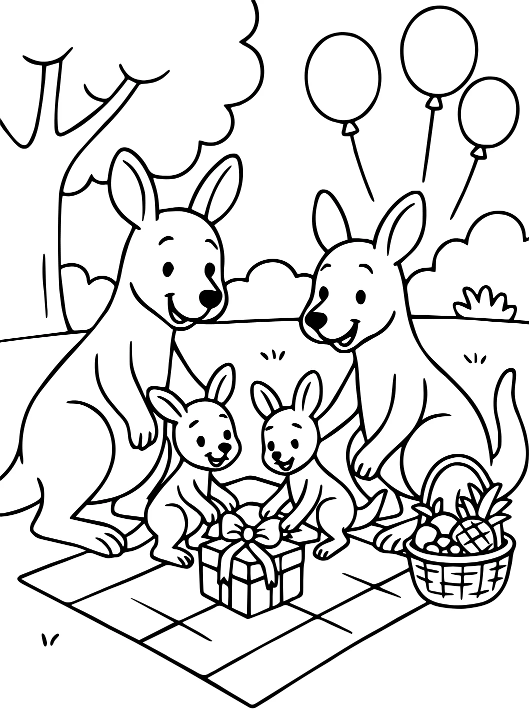 Кенгуру: Семья и пикник №17970. Раскраски животные (весь животный мир). Кенгуру.