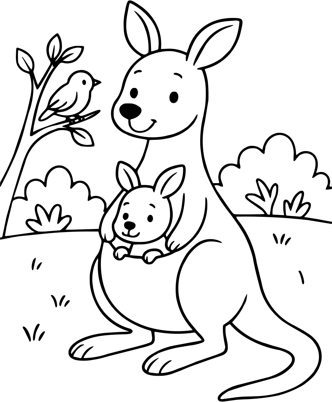 Забавная раскраска с изображением кенгуру от Kangaroo №17966. Раскраски животные (весь животный мир). Кенгуру.