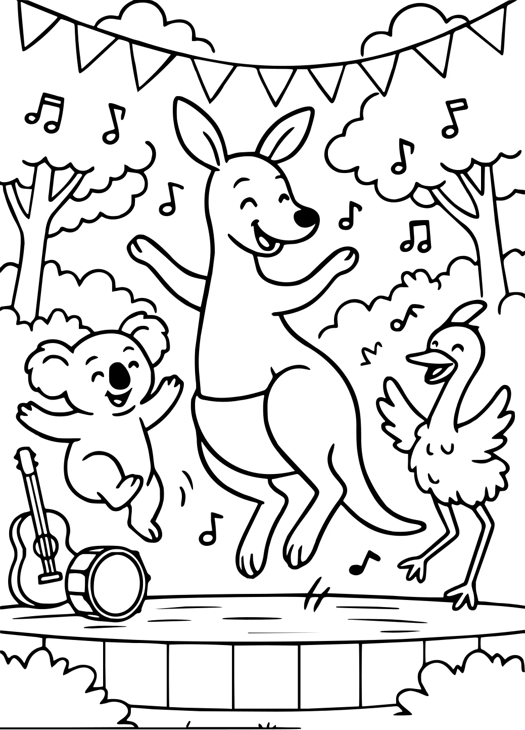 Весёлый кенгуру танцует от Kangaroo №17965. Раскраски животные (весь животный мир). Кенгуру.