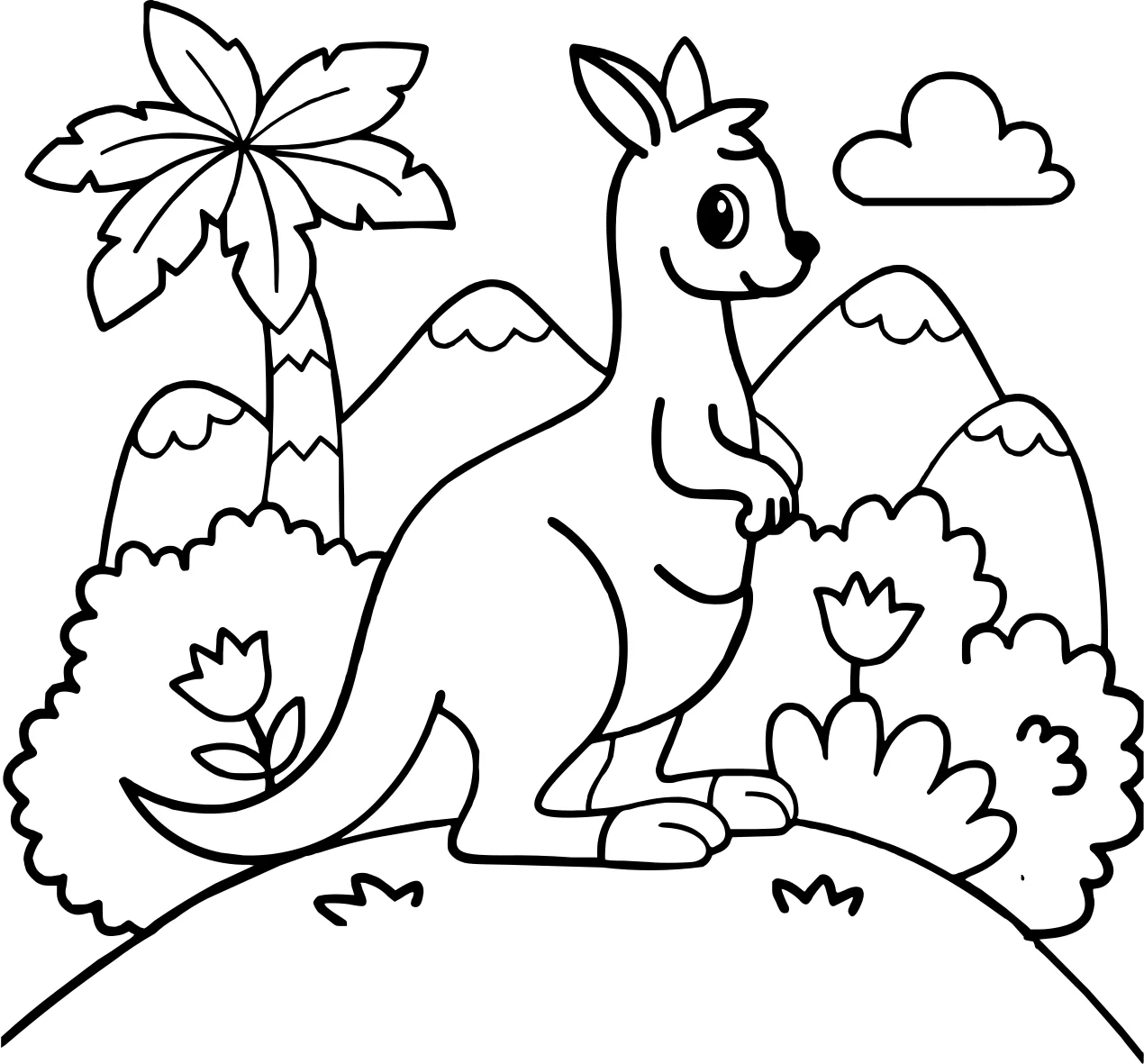 Кенгуру и природа от Kangaroo №17956. Раскраски животные (весь животный мир). Кенгуру.