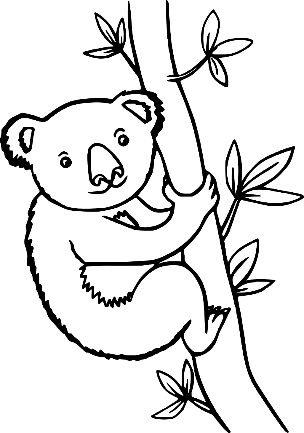 Забавный коала, карабкающийся по дереву от Koala №18285. Раскраски животные (весь животный мир). Коала.