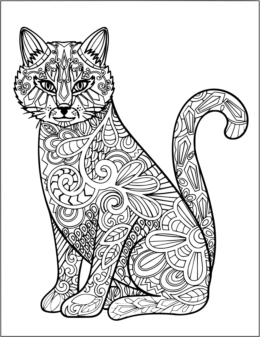Котенок. Раскраска сложная. Раскраска для девочек, котики сложные №17698. Раскраски животные (весь животный мир). Милые котики.