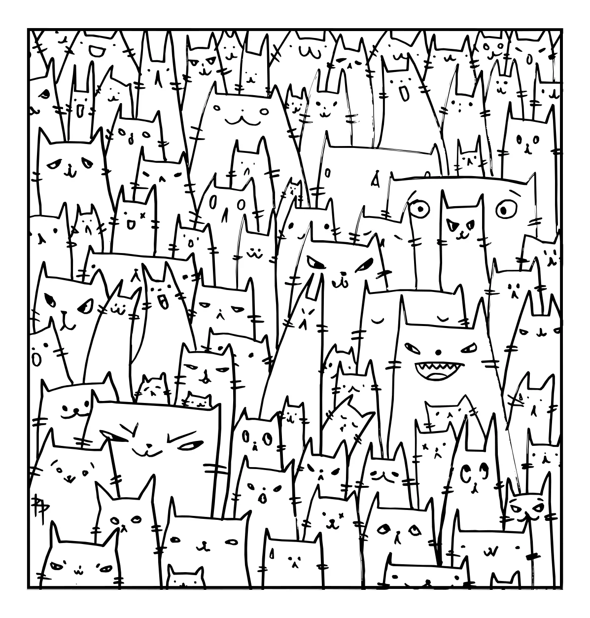 Котики №17656. Раскраски животные (весь животный мир). Милые котики.