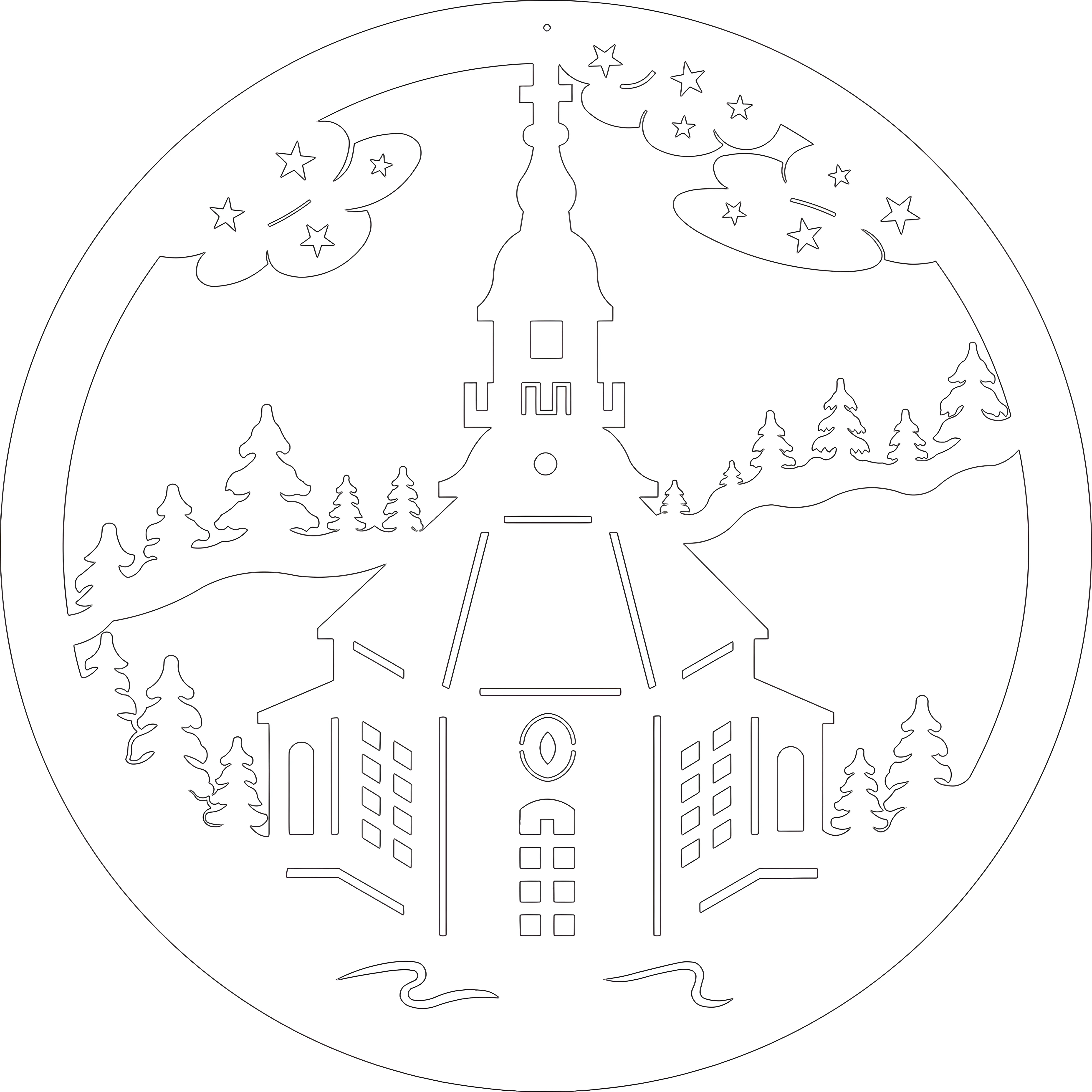 Новогодние вырезалки на окна храм №3696. Шаблоны и вытынанки. Рождество, рождественские вытынанки на рождество.