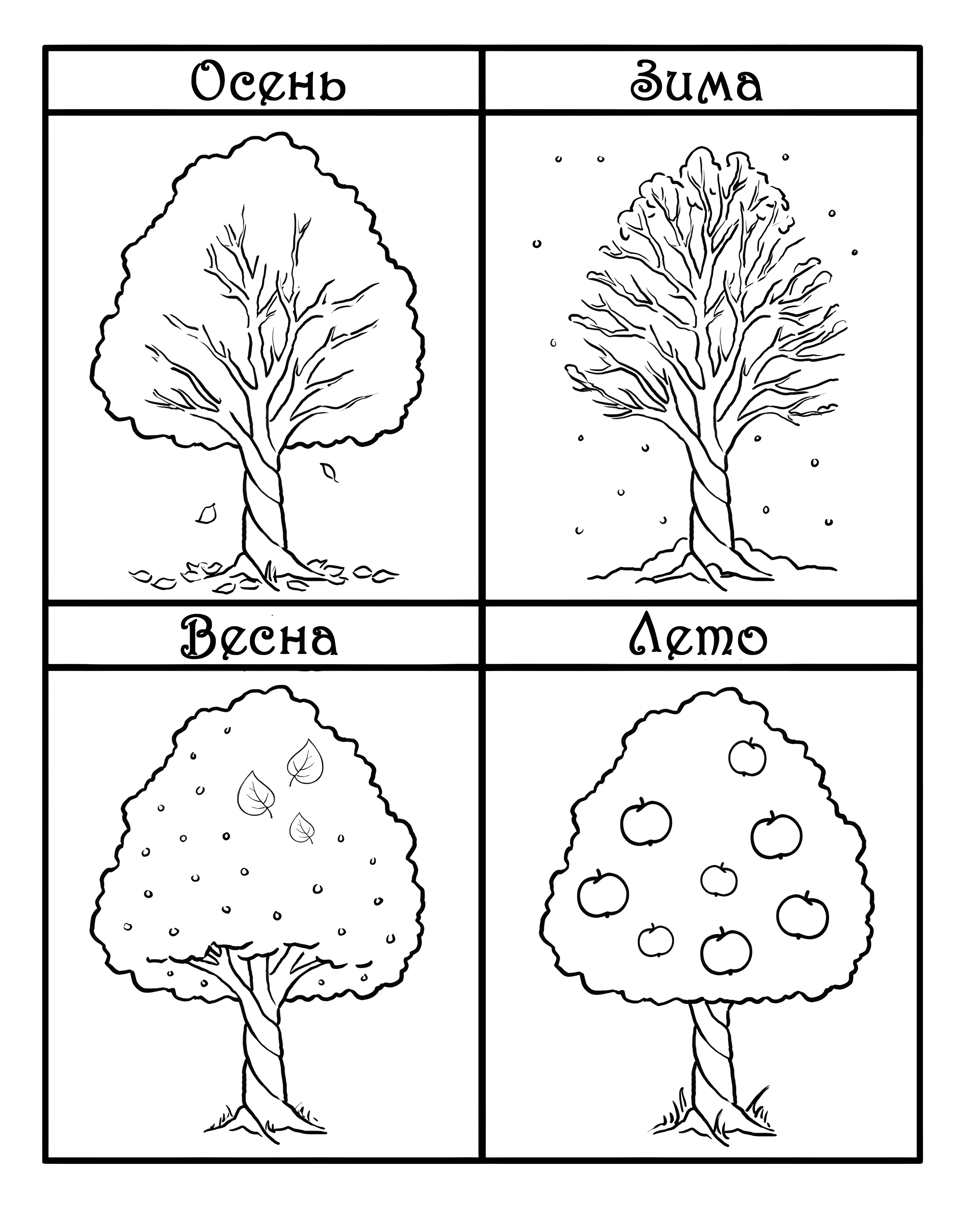 Дерево в разное время года №12890. Раскраски по возрастам и полу. Раскраски для девочек.
