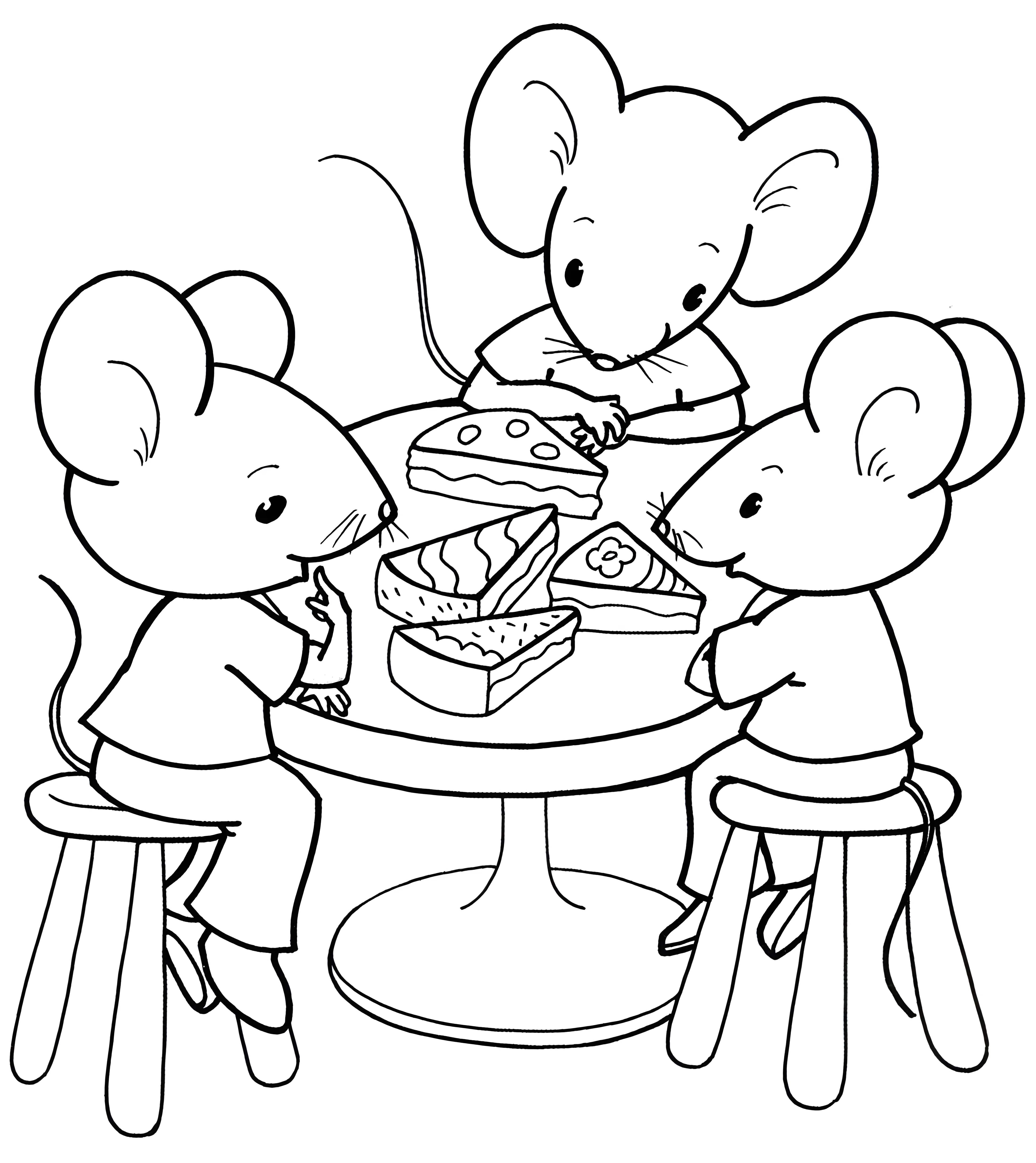 Мышки кушают торт №12150. Раскраски по возрастам и полу. Раскраски для девочек.