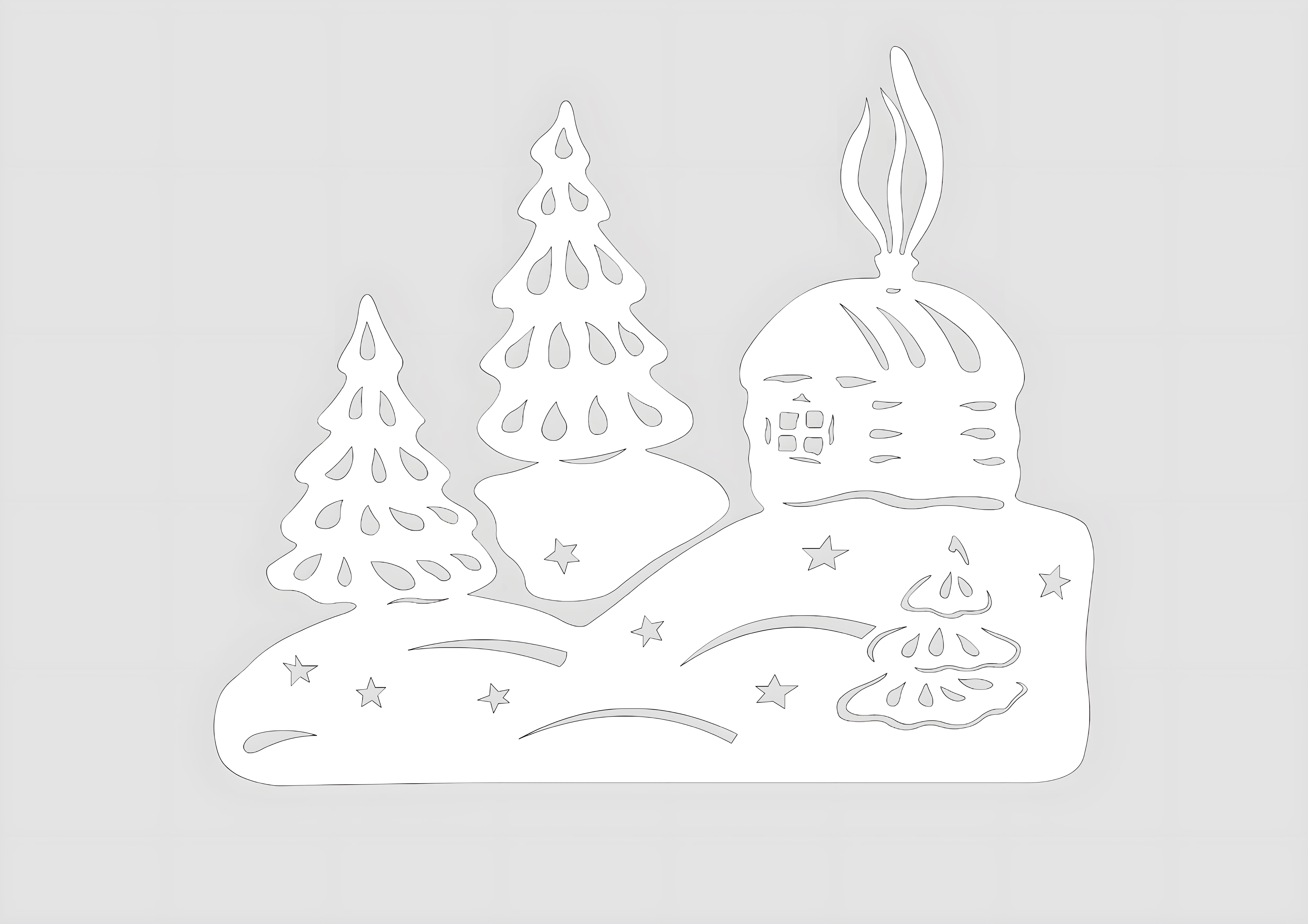 Новогодние киригами на окна №8809. Шаблоны и вытынанки. Зимние вытынанки.
