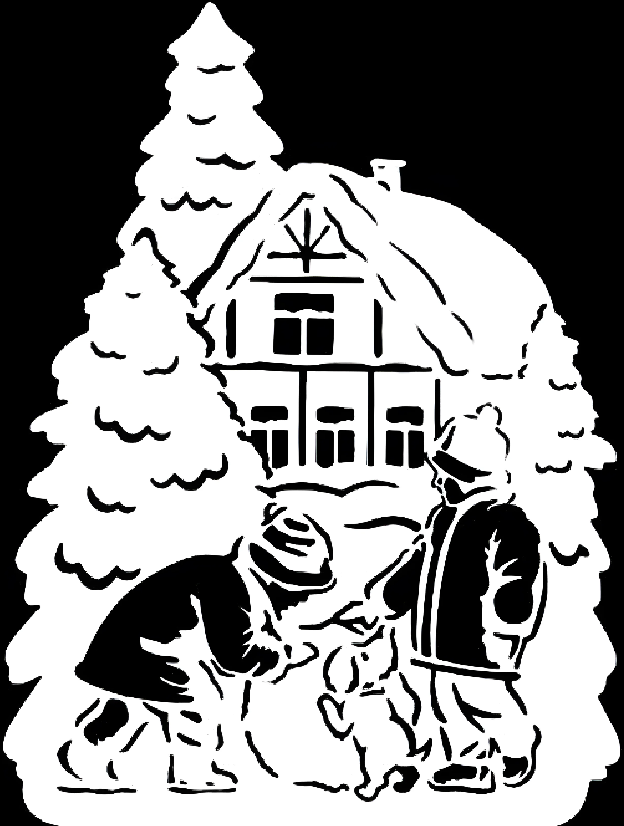 Украшения на окна домики №8826. Шаблоны и вытынанки. Зимние вытынанки.