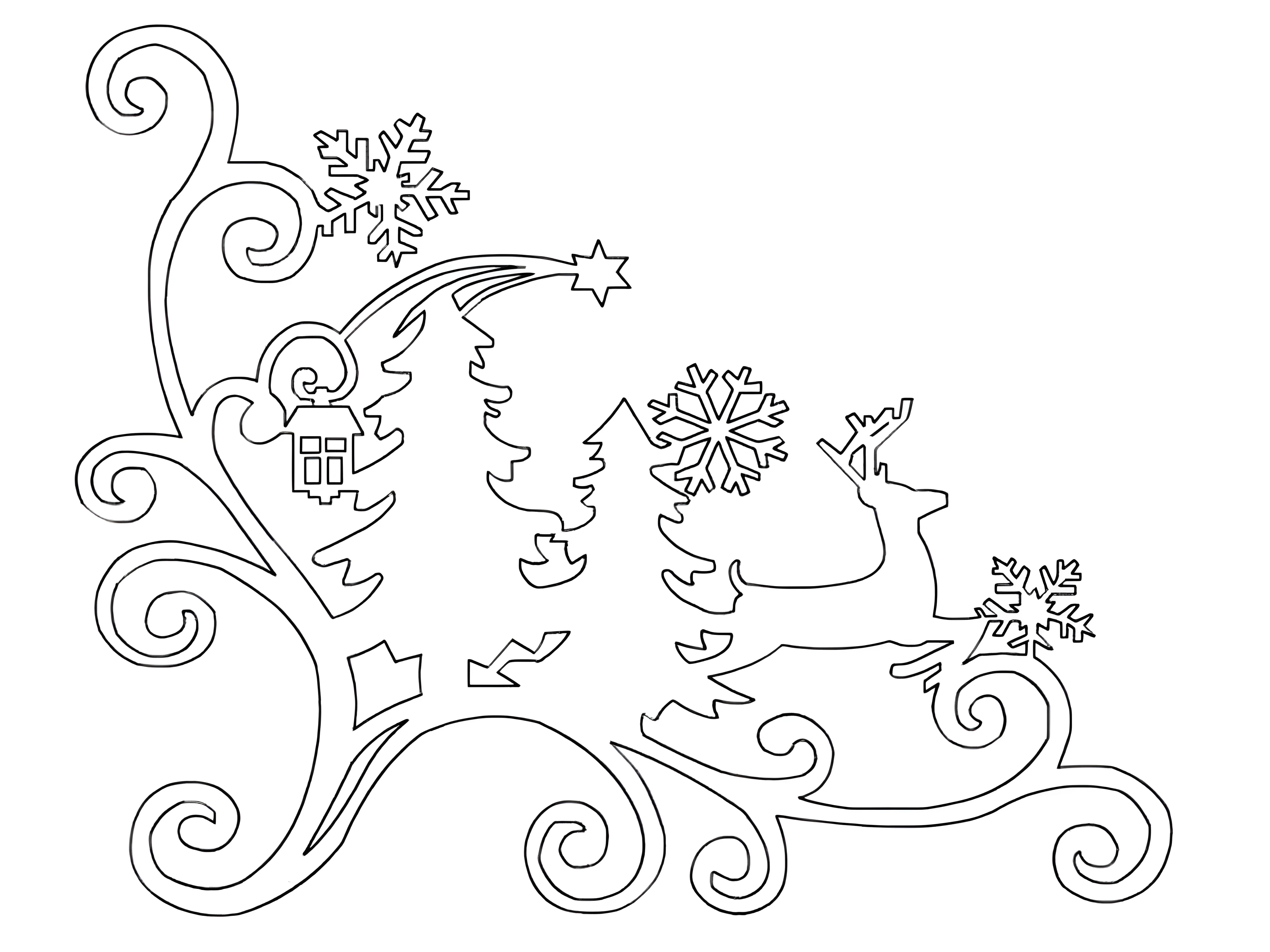 Новогодние сюжеты на окна №9011. Шаблоны и вытынанки. Зимние вытынанки.